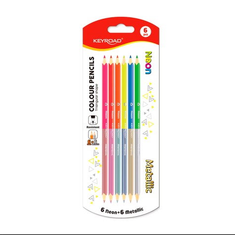 KEYROAD LAPICES TRIO DE COLORES DUO 6NEON+6METALICO KR973370